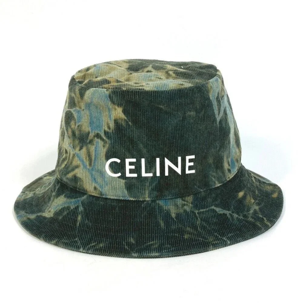CELINE Corduroy tie-dye logo hat Bucket hat cotton Green - Picture 1 of 8